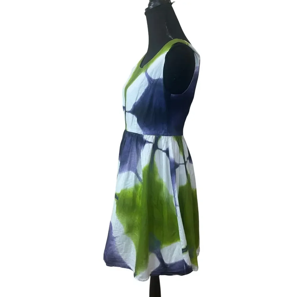 Busayo Batik Linen Mini Dress SIZE 4 Fit Flare Tie Dye Boho Party Designer $390